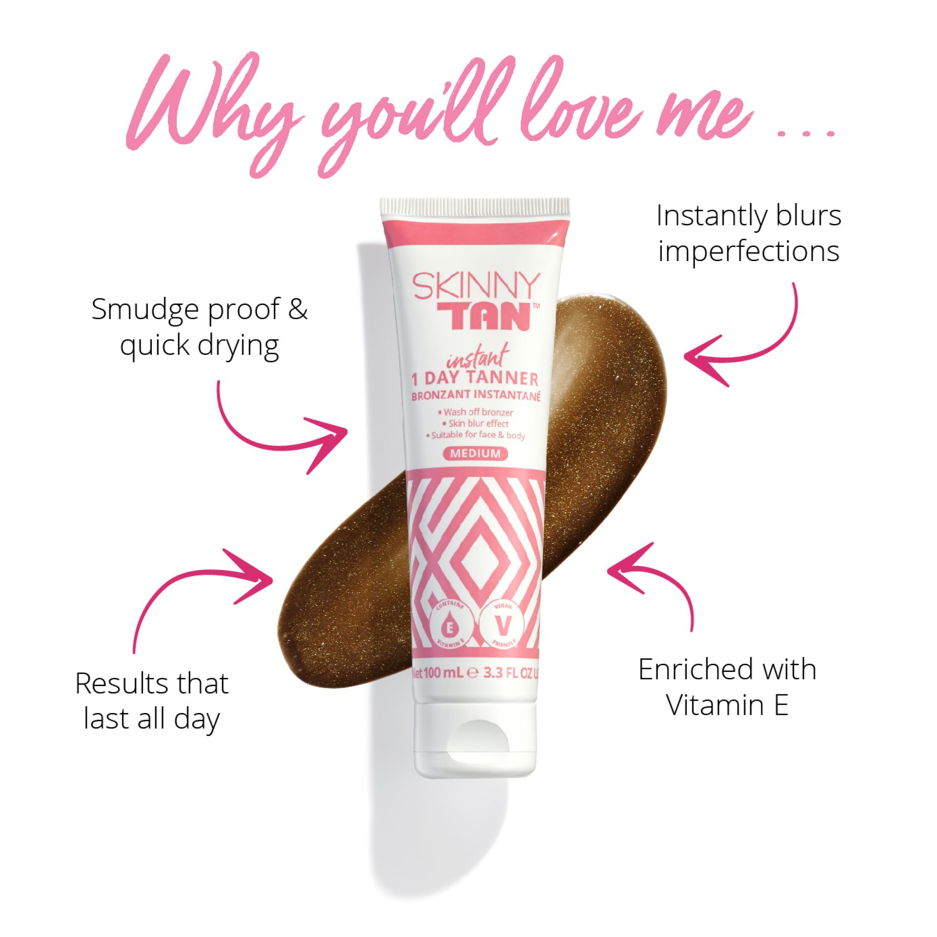 Skinny tan one day instant tanner features